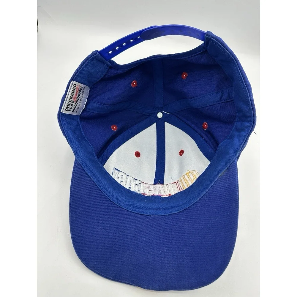 Vintage NASCAR Checkered Flag Sport Snapback Hat Blue Embroidered Racing